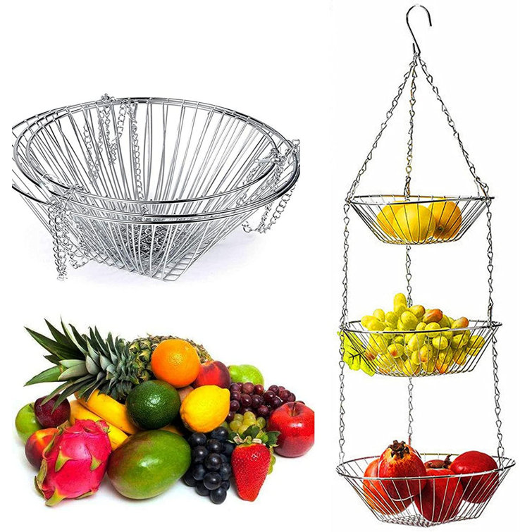 Latitude Run® 3 Tier Hanging Fruit Basket, Kitchen Heavy Duty Fruit